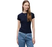 Tommy Jeans T-Shirt Manches Courtes Femme Essential Rib Slim Fit, Bleu (Dark Night Navy), M