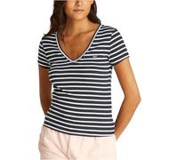 TOMMY JEANS T-Shirt Manches Courtes Femme Essential Rib Slim Fit, Multicolore (Dark Night Navy/Stripe), S