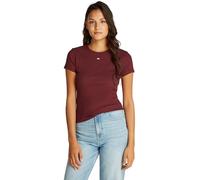Tommy Jeans T-Shirt Manches Courtes Femme Essential Rib Slim Fit, Rouge (Deep Rouge), XXS