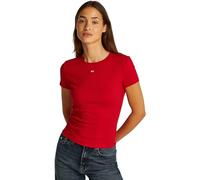 Tommy Jeans T-Shirt Manches Courtes Femme Essential Rib Slim Fit, Rouge (Red Hot), XL