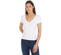 Tommy Jeans T-Shirt Manches Courtes Femme Slim Col en V, Blanc (White), L