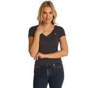 Tommy Jeans T-Shirt Manches Courtes Femme Slim Col en V, Noir (Black), M