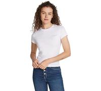 Tommy Jeans T-Shirt Manches Courtes Femme Slim Fit Linear Col Ras-du-Cou, Blanc (White), L