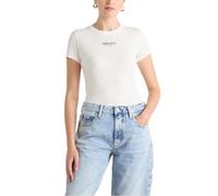 Tommy Jeans T-Shirt Manches Courtes Femme Slim Logo Tee avec Col Ras-du-Cou, Blanc (Ecru), M