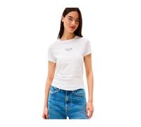 Tommy Jeans T-Shirt Manches Courtes Femme Slim Logo Tee avec Col Ras-du-Cou, Blanc (Ecru), S