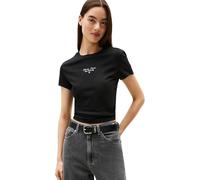 Tommy Jeans T-Shirt Manches Courtes Femme Slim Logo Tee avec Col Ras-du-Cou, Noir (Black), L