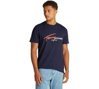 Tommy Jeans T-Shirt Manches Courtes Homme Signature Tee Regular Fit, Bleu (Dark Night Navy), XL
