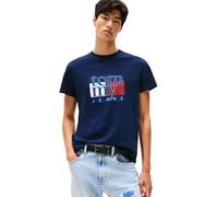 Tommy Jeans T-Shirt Manches Courtes Homme Slim Flag Tee avec Col Ras-du-Cou, Bleu (Dark Night Navy), S