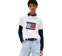 Tommy Jeans T-Shirt Manches Courtes Homme Slim Flag Tee avec Col Ras-du-Cou, Ivoire (Ancient White), S
