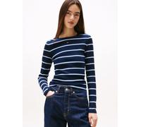 Tommy Jeans T-Shirt Manches Longues Femme Slim Fit Essential en Coton, Multicolore (Dark Night Navy/Stripe), XS