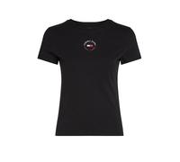 Tommy Jeans T-Shirt Manches Courtes Femme Essential Logo Tee Slim Fit, Noir (Black), S