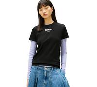 Tommy Jeans T-Shirt pour Femme TJW REG Essential Logo 2 Tee EXT DW0DW21842 S/S, Noir (Noir), L, Noir (Noir), L
