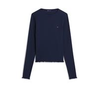 Tommy Jeans T-shirt 'Ruffle Slim Long Sleeve' bleu marine, Taille XXS