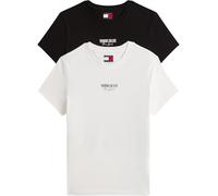 Tommy Jeans T-Shirts Manches Courtes Lot de 2 Femme Essential Logo Tee Col Ras-du-Cou, Blanc (Ecru/Black), XS
