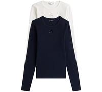 Tommy Jeans T-Shirts Manches Longues Lot de 2 Femme Slim Essential Rib Col Ras-du-Cou, Multicolore (Ecru/Dark Night Navy), M