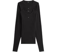 Tommy Jeans T-Shirts Manches Longues Lot de 2 Femme Slim Essential Rib Col Ras-du-Cou, Noir (Black/Black), M