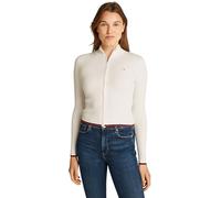 Tommy Jeans TJW Cable Zip Thru Cardigan DW0DW19337 Pull zippé, White (Ancient White), S Femme