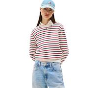 Tommy Jeans TJW Essential Crew Sweater EXT DW0DW20159 Pull pour Femme, Blanc (Blanc/Rouge/Bleu Marine, Rayure), Taille XS, Blanc (Rayures Blanches, Rouges, Bleu Marine), XS