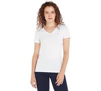 Tommy Jeans TJW SKINNY STRETCH V NECK Hauts en tricot à manches courtes Femme, Blanc (White), S