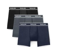 Tommy John Men's Essential Cool Cotton Stretch Boxer Brief Underwear - 6" 3-Pack, Breathable, Moisture-Wicking, Support Pouch (Black/Turbulence/Dress Blues, Large)