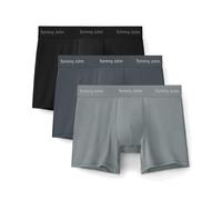 Tommy John Men's Luxe Modal 4" Trunk Boxer Brief Underwear 3-Pack, Black/Turbulence/Monument, Large