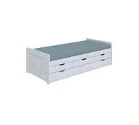 TOMMY - Lit Gigogne 90x200 avec Tiroirs en Bois Massif Cérusé Blanc -