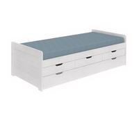 TOMMY - Lit Gigogne 90x200 avec Tiroirs en Bois Massif Cérusé Blanc -