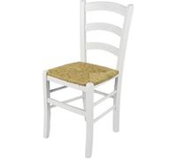 Tommychairs - Chaise cuisine VENEZIA, robuste structure en bois de hêtre laqué en couleur blanc et assise en paille