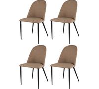 Tommychairs Lot de 4 chaises rembourrées Jennifer, revêtues de similicuir couleur daim brun et pieds en fer noir mat