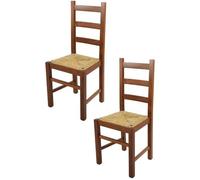 Tommychairs - Set 2 chaise cuisine RUSTICA, robuste structure en bois de hêtre peindré en couleur noyer clair, assise en paille