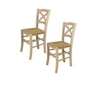 Tommychairs - Set 2 chaises Cross pour Cuisine, Bar et Salle à Manger, Robuste Structure en Bois de hêtre Poli, Non traité, 100% Naturel et Assise en Paille