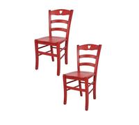 Tommychairs - Set 2 chaises cuisine CUORE, robuste structure en bois de hêtre peindré en aniline couleur rouge et assise en bois