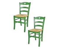 Tommychairs - Set 2 chaises cuisine CUORE robuste structure en bois de hêtre peindré en aniline couleur verte et assise en paille