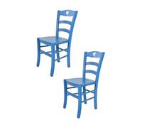 Tommychairs - Set 2 chaises cuisine CUORE, robuste structure en bois de hêtre peindré en aniline couleur bleue et assise en bois