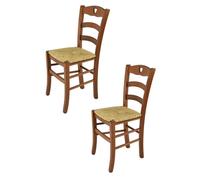 Tommychairs - Set 2 chaises cuisine CUORE, robuste structure en bois de hêtre peindré en couleur noyer clair et assise en paille