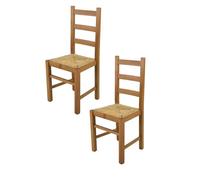 Tommychairs - Set 2 chaises cuisine RUSTICA, robuste structure en bois de hêtre peindré en couleur chêne et assise en paille