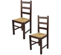 Tommychairs - Set 2 chaises cuisine RUSTICA, robuste structure en bois de hêtre peindré en couleur noyer foncé, assise en paille