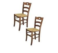Tommychairs - Set 2 chaises cuisine SAVOIE, robuste structure en bois de hêtre peindré en couleur noyer et assise en paille
