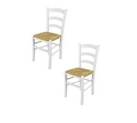 Tommychairs - Set 2 chaises cuisine VENEZIA, robuste structure en bois de hêtre laqué en couleur blanc et assise en paille