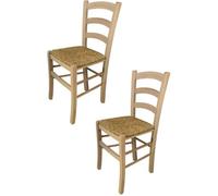 Tommychairs - Set 2 chaises cuisine VENEZIA, robuste structure en bois de hêtre poli non traité, 100% naturel et assise en paille