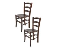 Tommychairs - Set 2 chaises cuisine VENICE robuste structure en bois de hêtre peindré en couleur noyer foncé et assise en bois