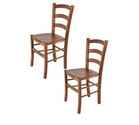 Tommychairs - Set 2 chaises cuisine VENICE, robuste structure en bois de hêtre peindré en couleur noyer clair et assise en bois