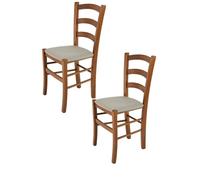 Tommychairs - Set 2 chaises cuisine VENICE structure en bois de hêtre peindré en noyer clair et assise en tissu couleur chamois