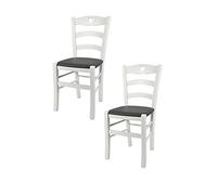 Tommychairs - Set 2 chaises CUORE pour cuisine, bar et salle à manger, robuste structure en bois de hêtre laqué en couleur blanc et assise rembourrée et revêtue en cuir artificiel couleur gris foncé
