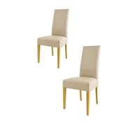 Tommychairs - Set 2 chaises LUISA pour cuisine, bar et salle à manger, robuste structure en bois de hêtre peindré en chêne, assise et dossier rembourrés et revêtus en cuir artificiel couleur lin