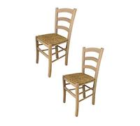 Tommychairs - Set 2 chaises Venezia pour Cuisine, Bar et Salle à Manger, Robuste Structure en Bois de hêtre Poli, Non traité, 100% Naturel et Assise en Paille