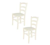 Tommychairs - Set 2 chaises VENICE pour cuisine, bar et salle à manger, robuste structure en bois de hêtre peindré en couleur aniline blanche et assise rembourrée et revêtue en tissu couleur ivoire