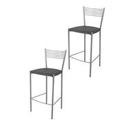 Tommychairs - Set 2 tabourets ELEGANCE pour cuisine, bar et salle à manger, robuste structure en acier peindré en couleur aluminium et assise rembourrée et revêtue en cuir artificiel gris foncé