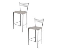 Tommychairs - Set 2 tabourets ELEGANCE pour cuisine, bar et salle à manger, robuste structure en acier peindré en couleur aluminium et assise rembourrée et revêtue en cuir artificiel gris clair