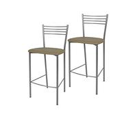 Tommychairs - Set 2 tabourets ELENA pour cuisine, bar et salle à manger, robuste structure en acier peindré en couleur aluminium et assise rembourrée et revêtue en cuir artificiel couleur cappuccino